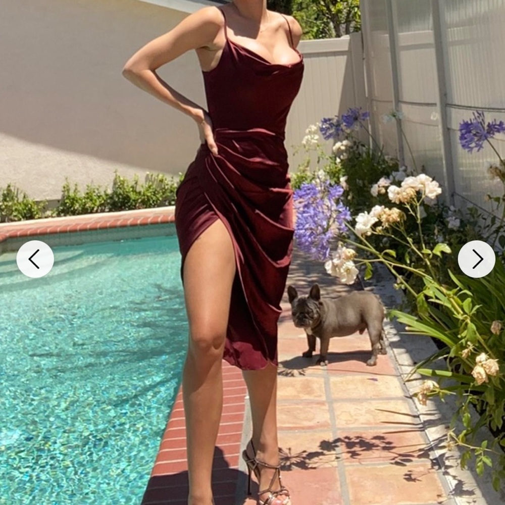 House of CB Reva Satin Gathered Corset Dress Raisin